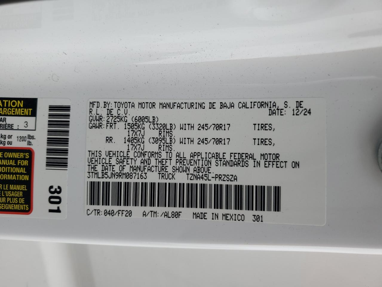 2024 Toyota Tacoma Double Cab VIN: 3TMLB5JN9RM087163 Lot: 81784325