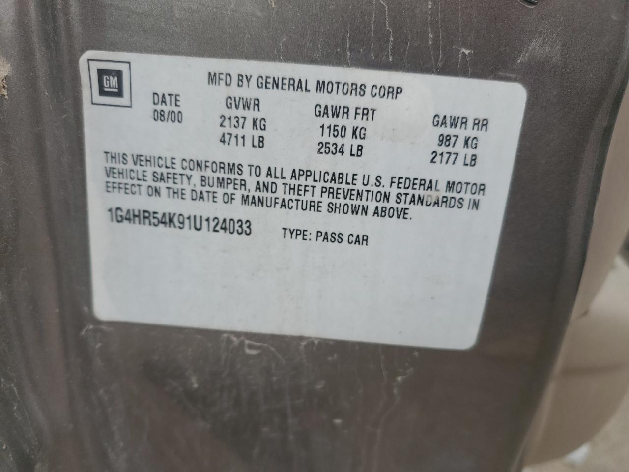 2001 Buick Lesabre Limited VIN: 1G4HR54K91U124033 Lot: 81480155