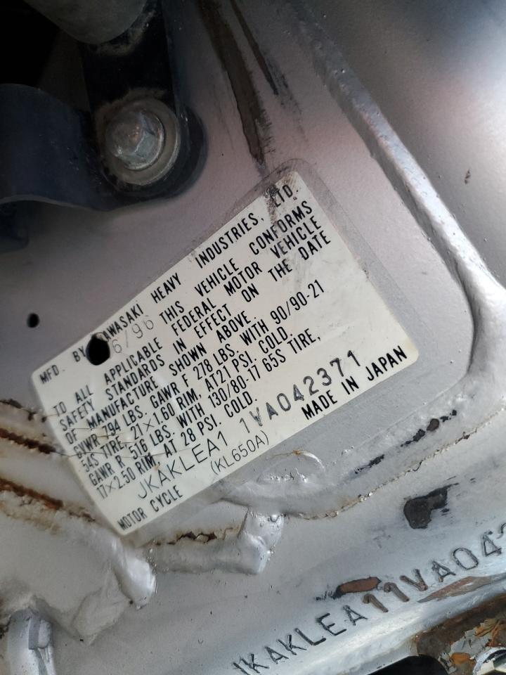 1997 Kawasaki Kl650 A VIN: JKAKLEA11VA042371 Lot: 80206105