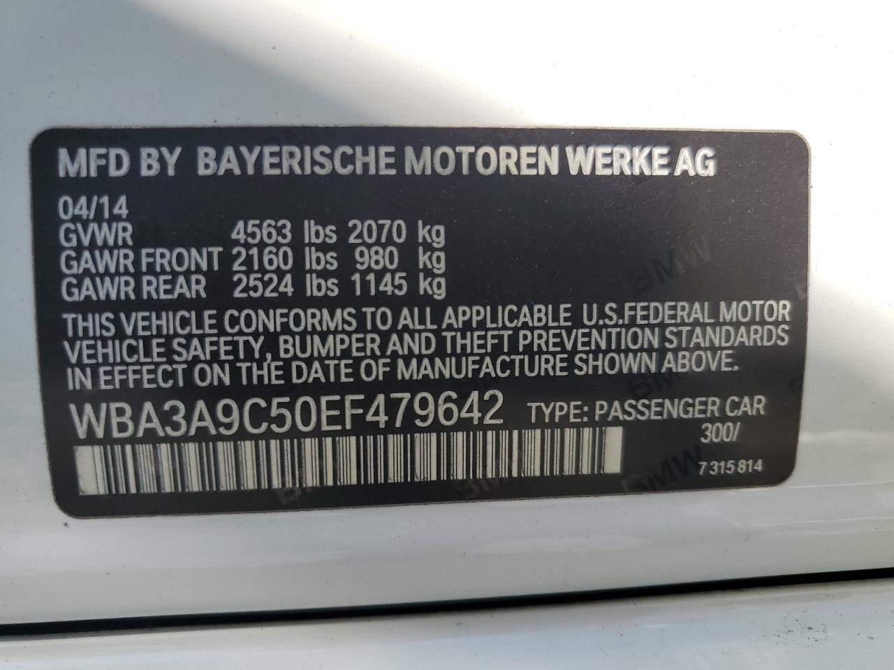 2014 BMW 335 I VIN: WBA3A9C50EF479642 Lot: 81776445