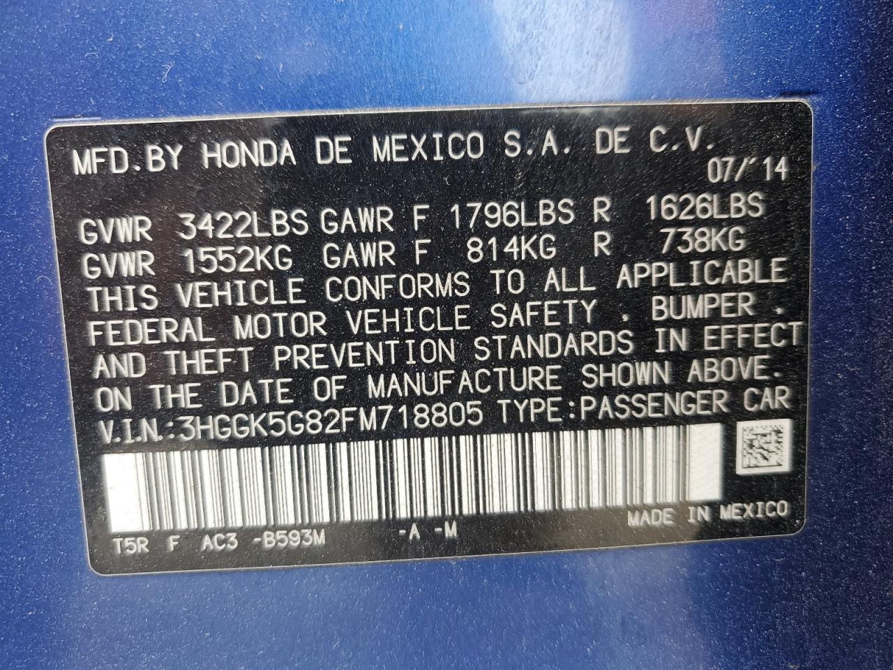 2015 Honda Fit Ex VIN: 3HGGK5G82FM718805 Lot: 84195975