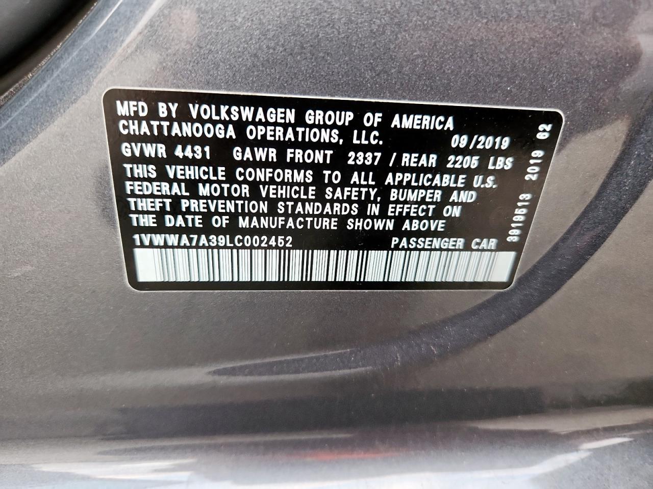 2020 Volkswagen Passat Se VIN: 1VWWA7A39LC002452 Lot: 81859525