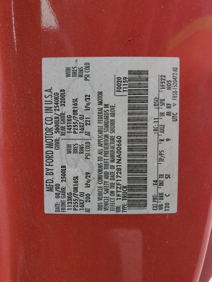 2001 Ford F150 VIN: 1FTZF17281NA00660 Lot: 84574245