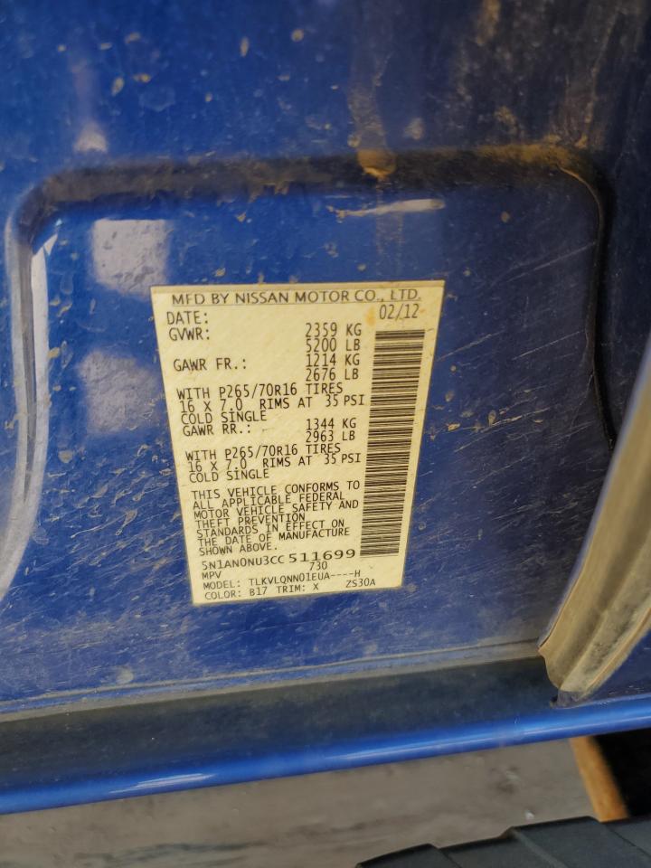 2012 Nissan Xterra Off Road VIN: 5N1AN0NU3CC511699 Lot: 80726475