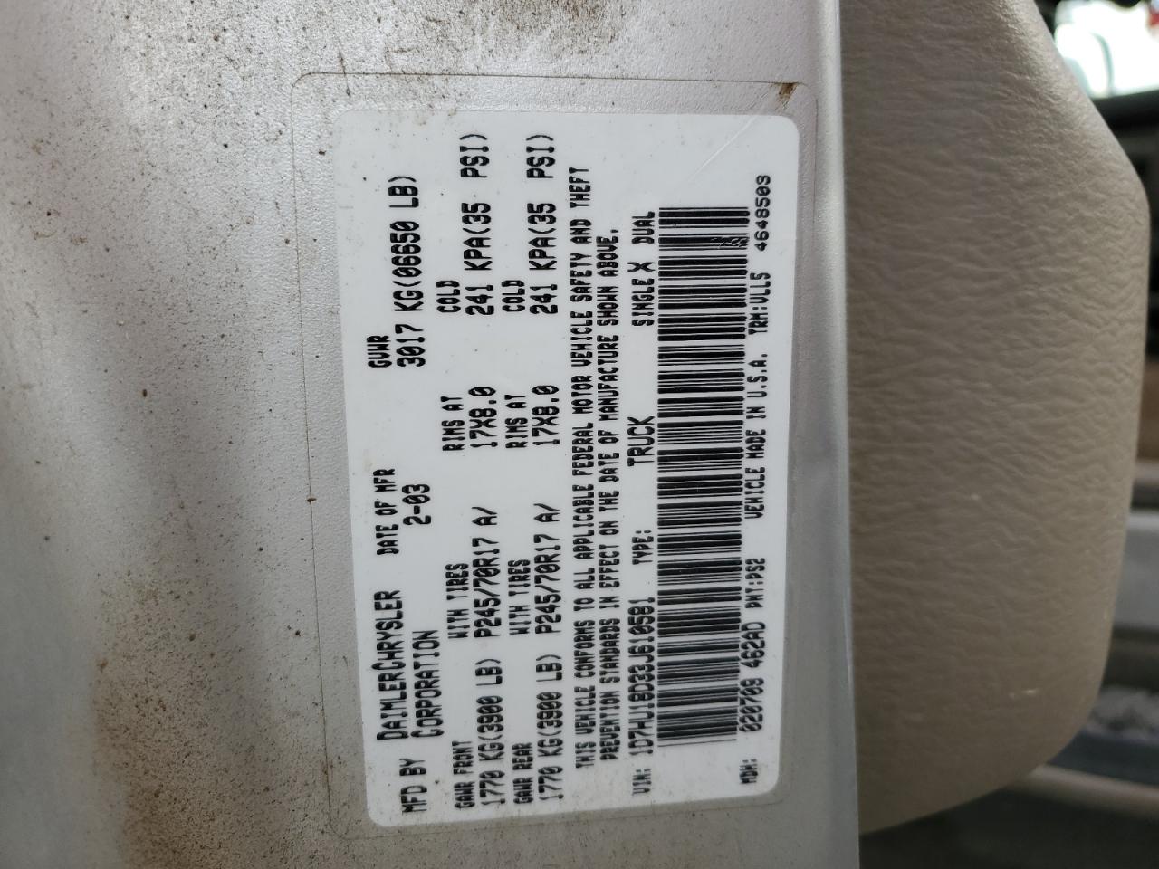 2003 Dodge Ram 1500 St VIN: 1D7HU18D33J610581 Lot: 80795505