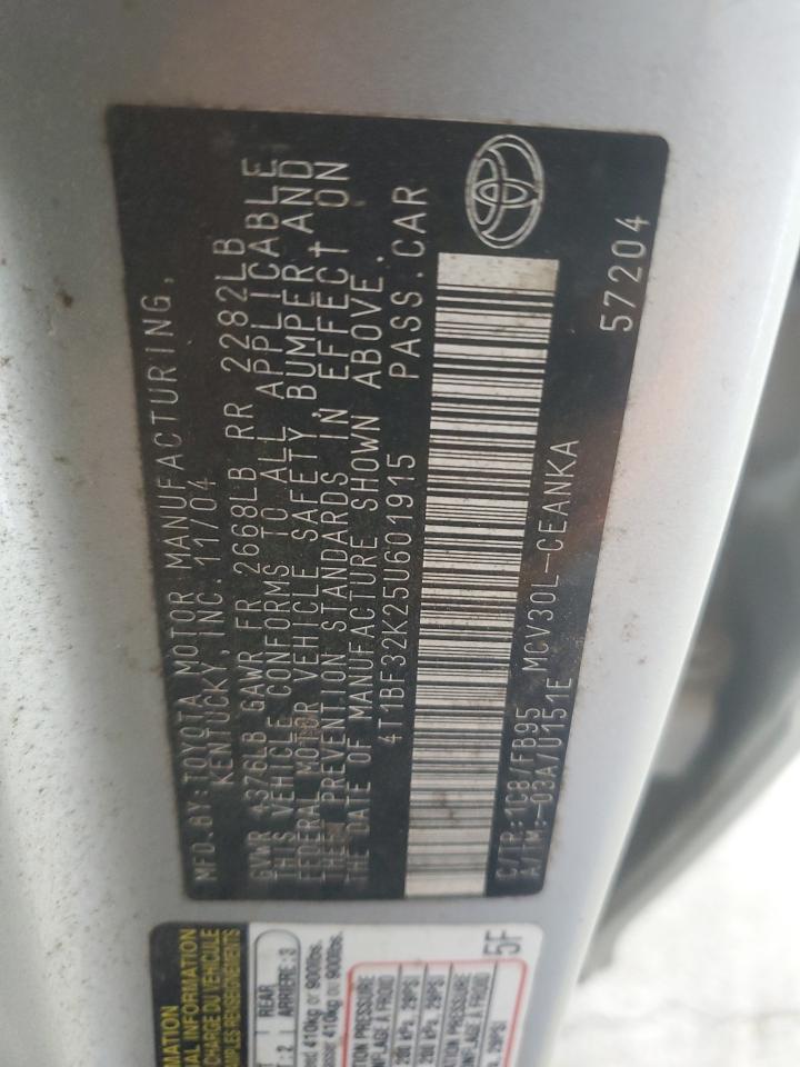 2005 Toyota Camry Le VIN: 4T1BF32K25U601915 Lot: 71501335