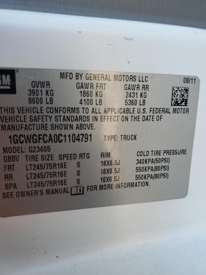 2012 Chevrolet Express G2500 VIN: 1GCWGFCA0C1104791 Lot: 80695105