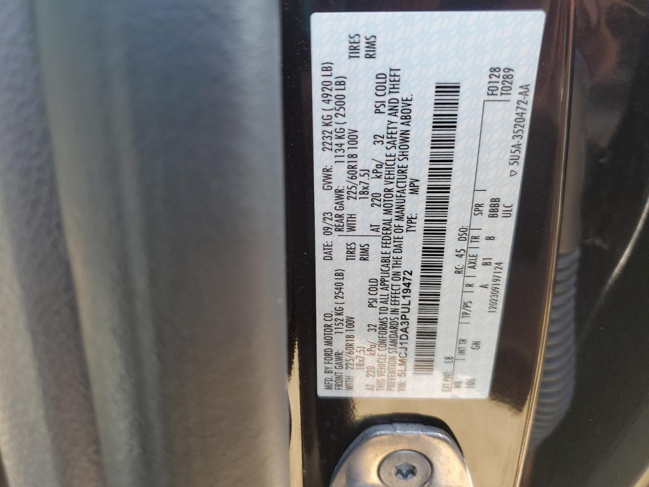 2023 Lincoln Corsair VIN: 5LMCJ1DA3PUL19472 Lot: 80166915