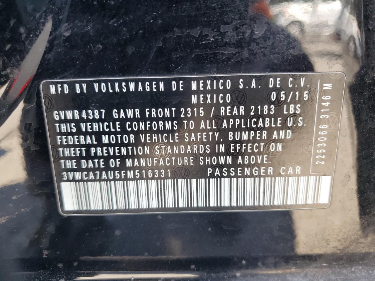 2015 Volkswagen Golf Sportwagen Tdi S VIN: 3VWCA7AU5FM516331 Lot: 80011165