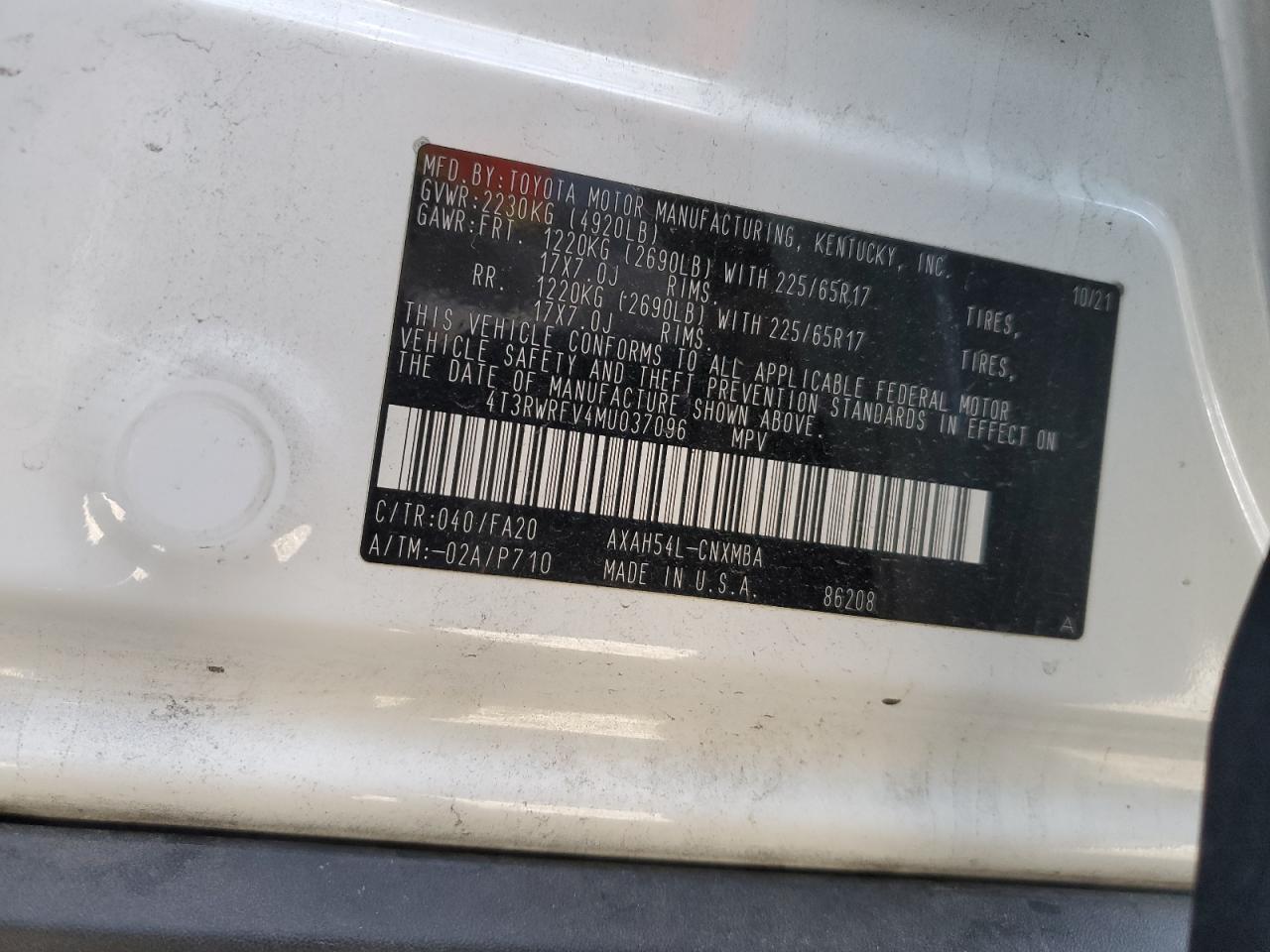 2021 Toyota Rav4 Xle VIN: 4T3RWRFV4MU037096 Lot: 71605375