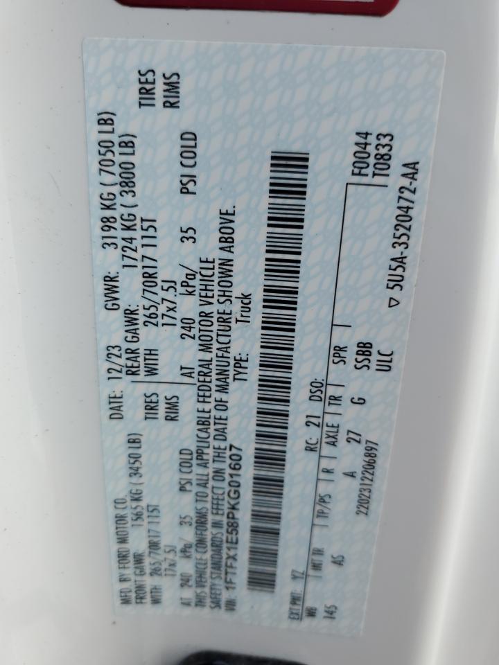 2023 Ford F150 Super Cab VIN: 1FTFX1E58PKG01607 Lot: 81206975