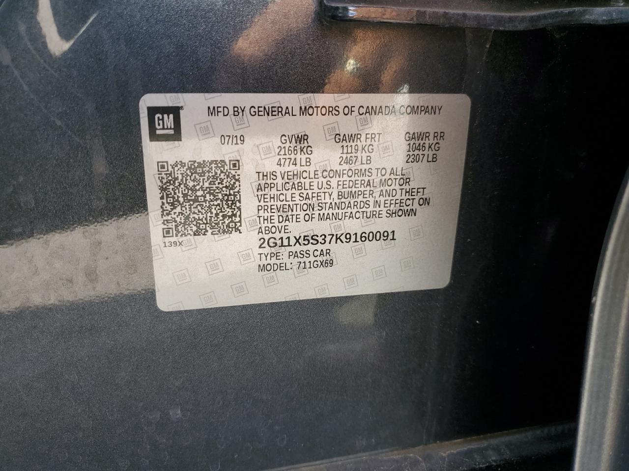 2019 Chevrolet Impala Ls VIN: 2G11X5S37K9160091 Lot: 81281435