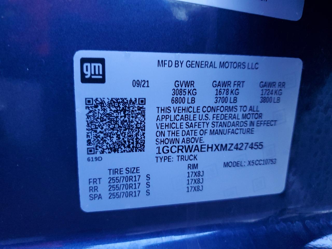 2021 Chevrolet Silverado C1500 VIN: 1GCRWAEHXMZ427455 Lot: 84231585
