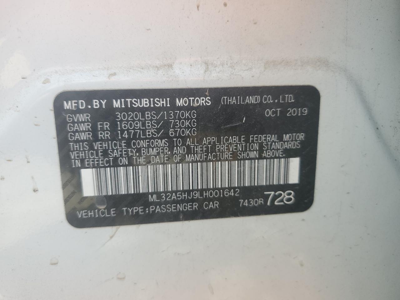 2020 Mitsubishi Mirage Le VIN: ML32A5HJ9LH001642 Lot: 71887845