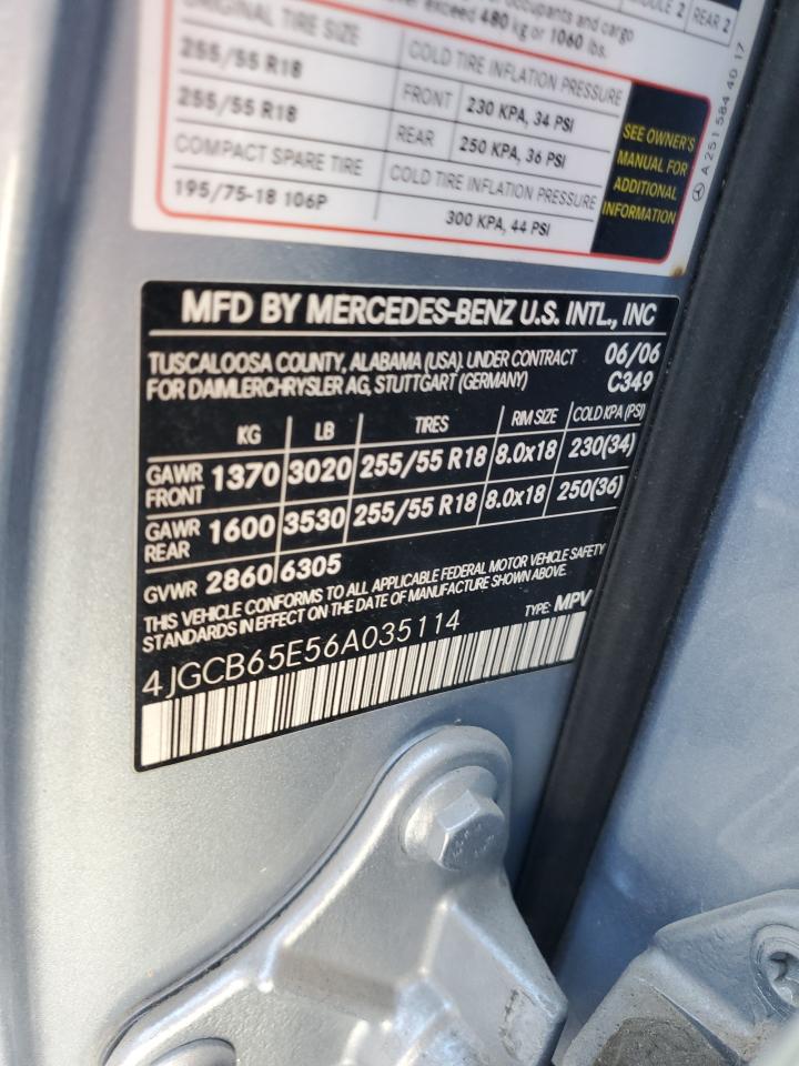 2006 Mercedes-Benz R 350 VIN: 4JGCB65E56A035114 Lot: 83825465