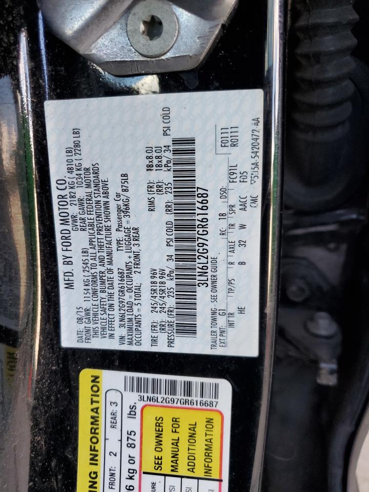 2016 Lincoln Mkz VIN: 3LN6L2G97GR616687 Lot: 81830445