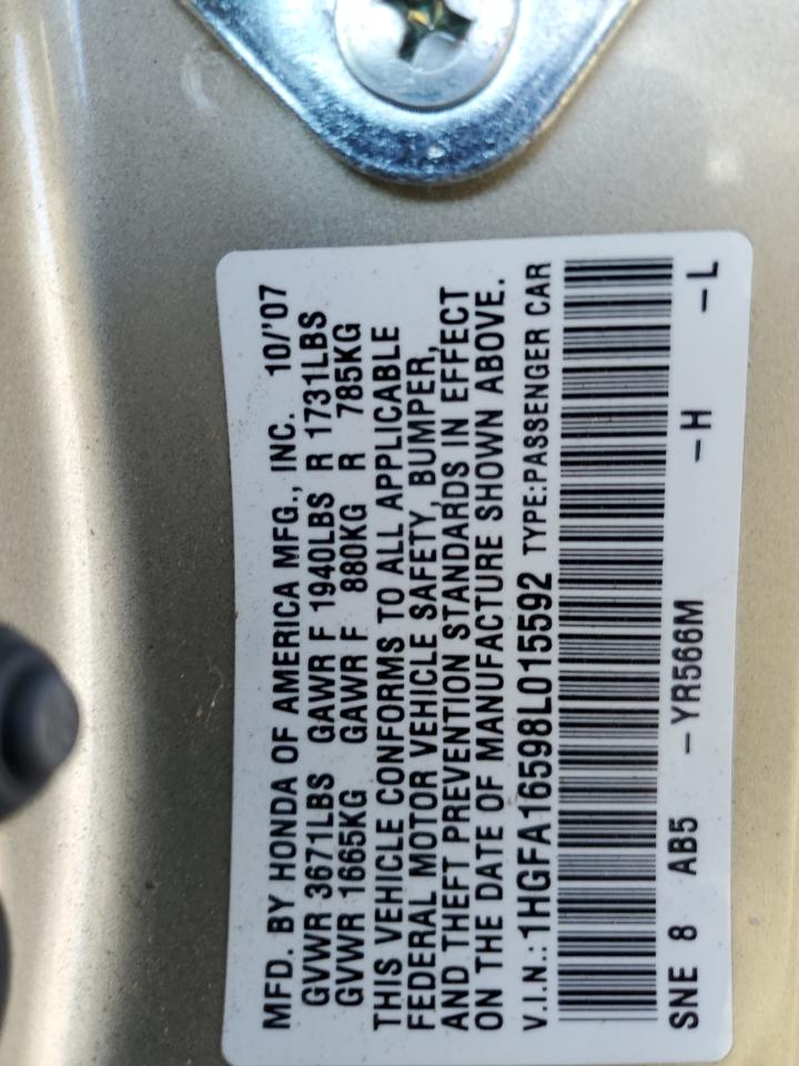 2008 Honda Civic Lx VIN: 1HGFA16598L015592 Lot: 84467065