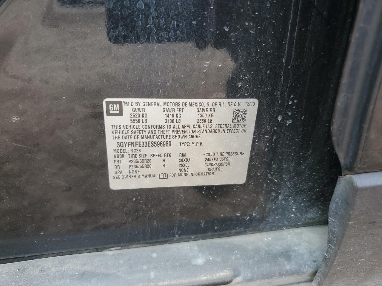 2014 Cadillac Srx Performance Collection VIN: 3GYFNFE33ES596989 Lot: 81749505