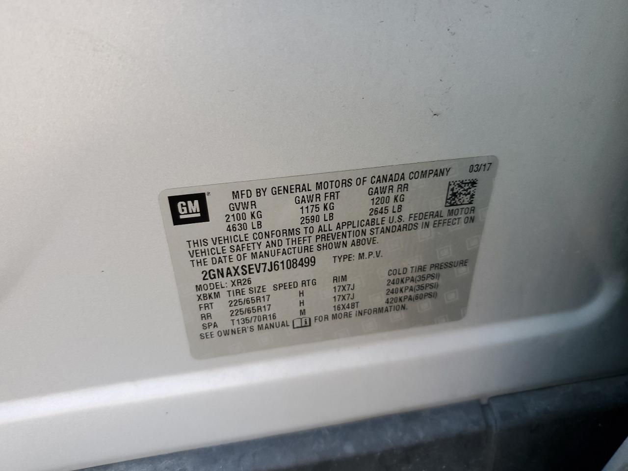 2018 Chevrolet Equinox Lt VIN: 2GNAXSEV7J6108499 Lot: 81645935