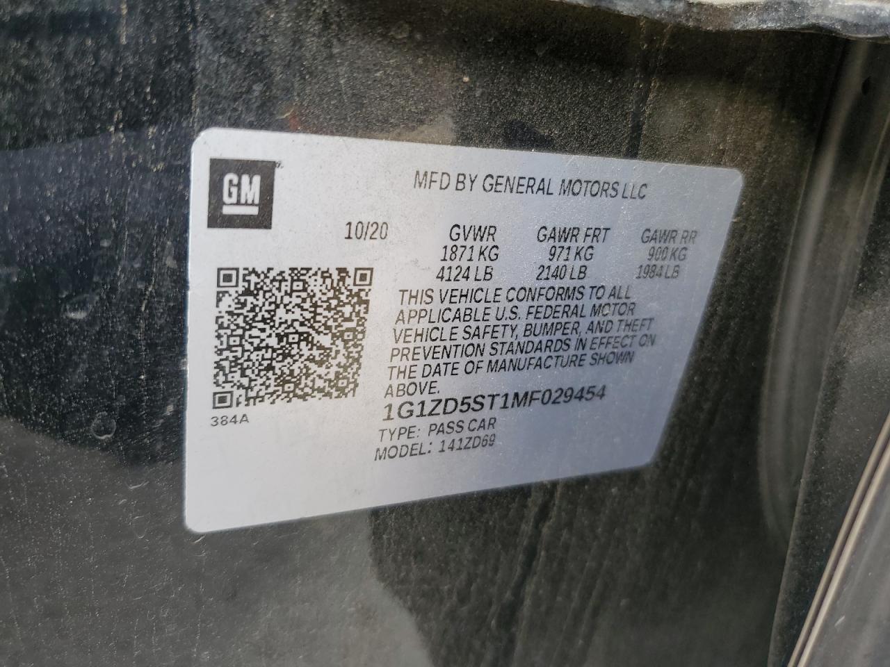 2021 Chevrolet Malibu Lt VIN: 1G1ZD5ST1MF029454 Lot: 80410955