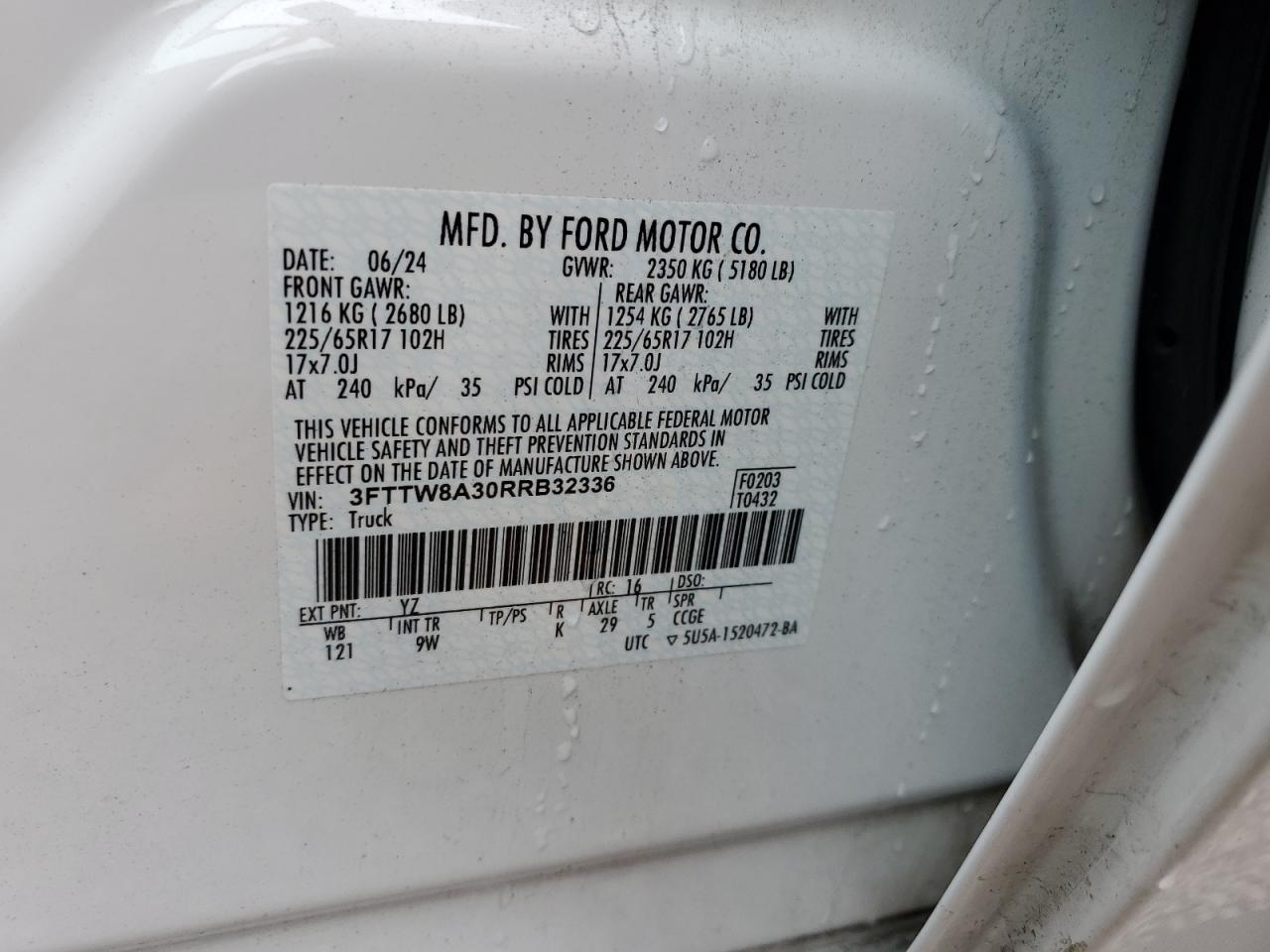 2024 Ford Maverick Xl VIN: 3FTTW8A30RRB32336 Lot: 83934425