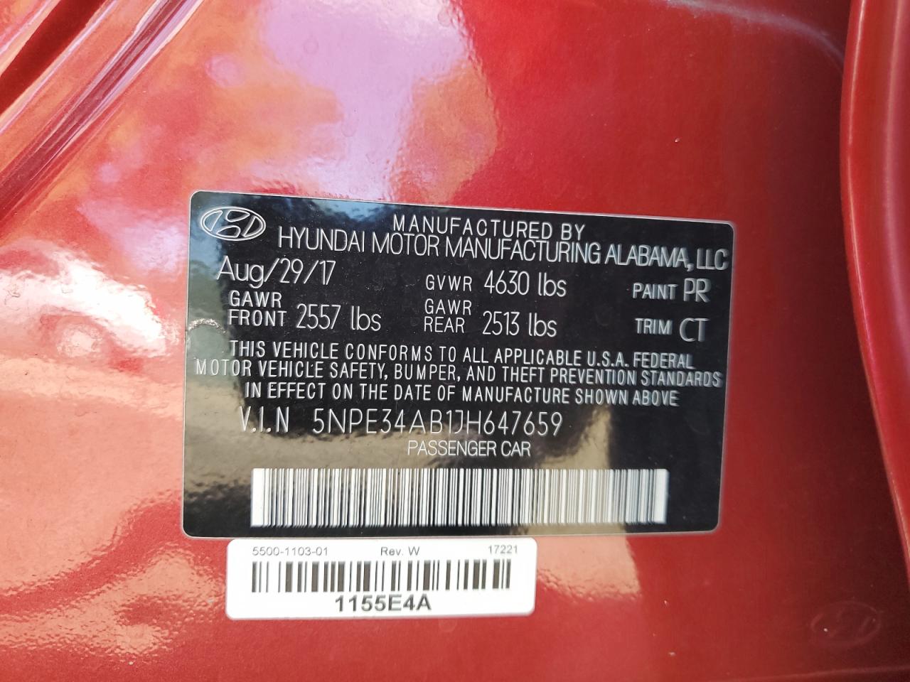 2018 Hyundai Sonata Sport VIN: 5NPE34AB1JH647659 Lot: 84180315