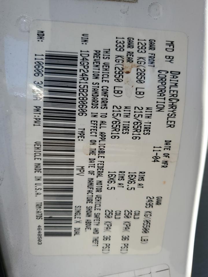 2005 Dodge Grand Caravan Se VIN: 1D4GP24R15B280606 Lot: 84649295