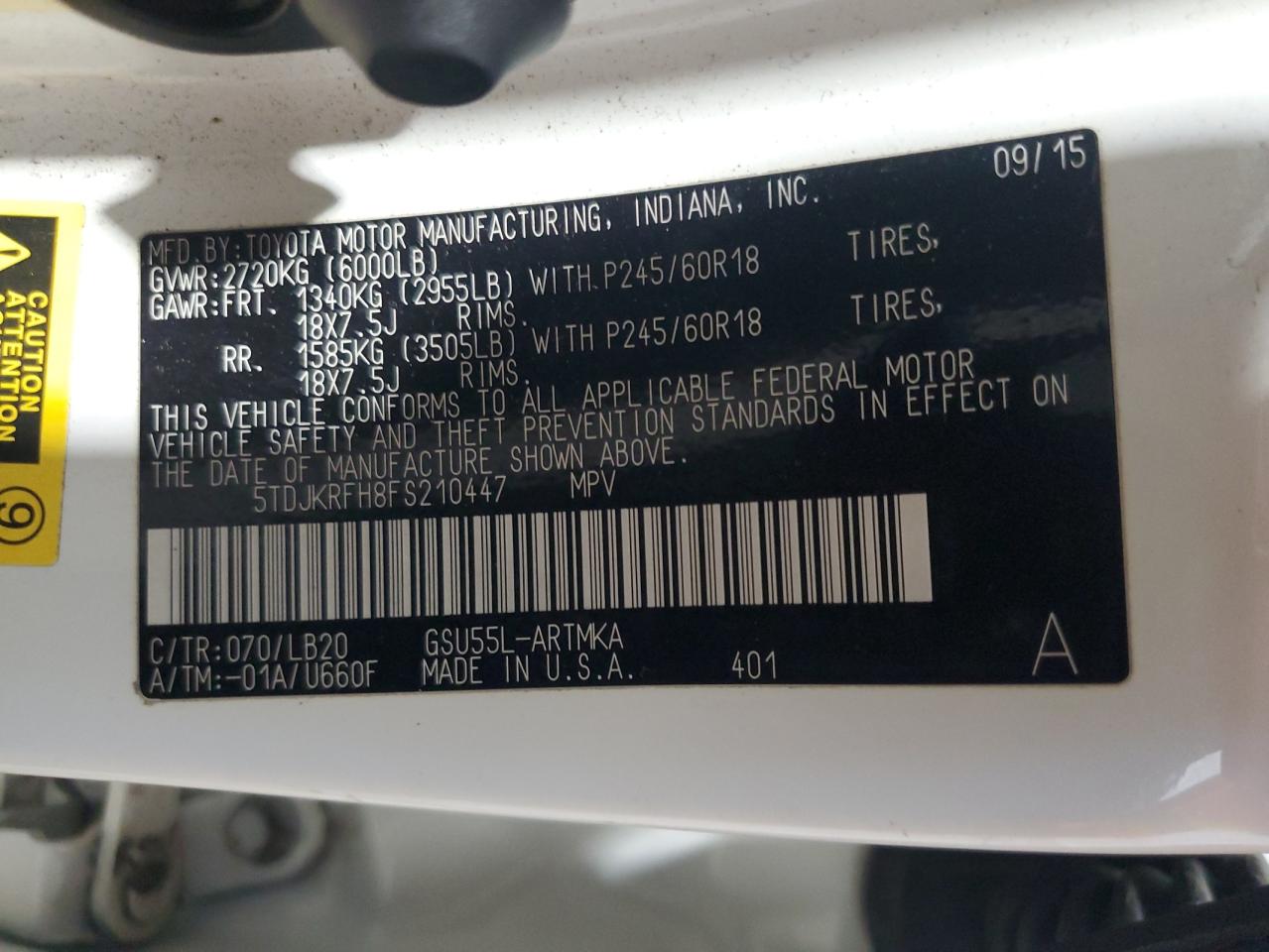 2015 Toyota Highlander Xle VIN: 5TDJKRFH8FS210447 Lot: 69628595