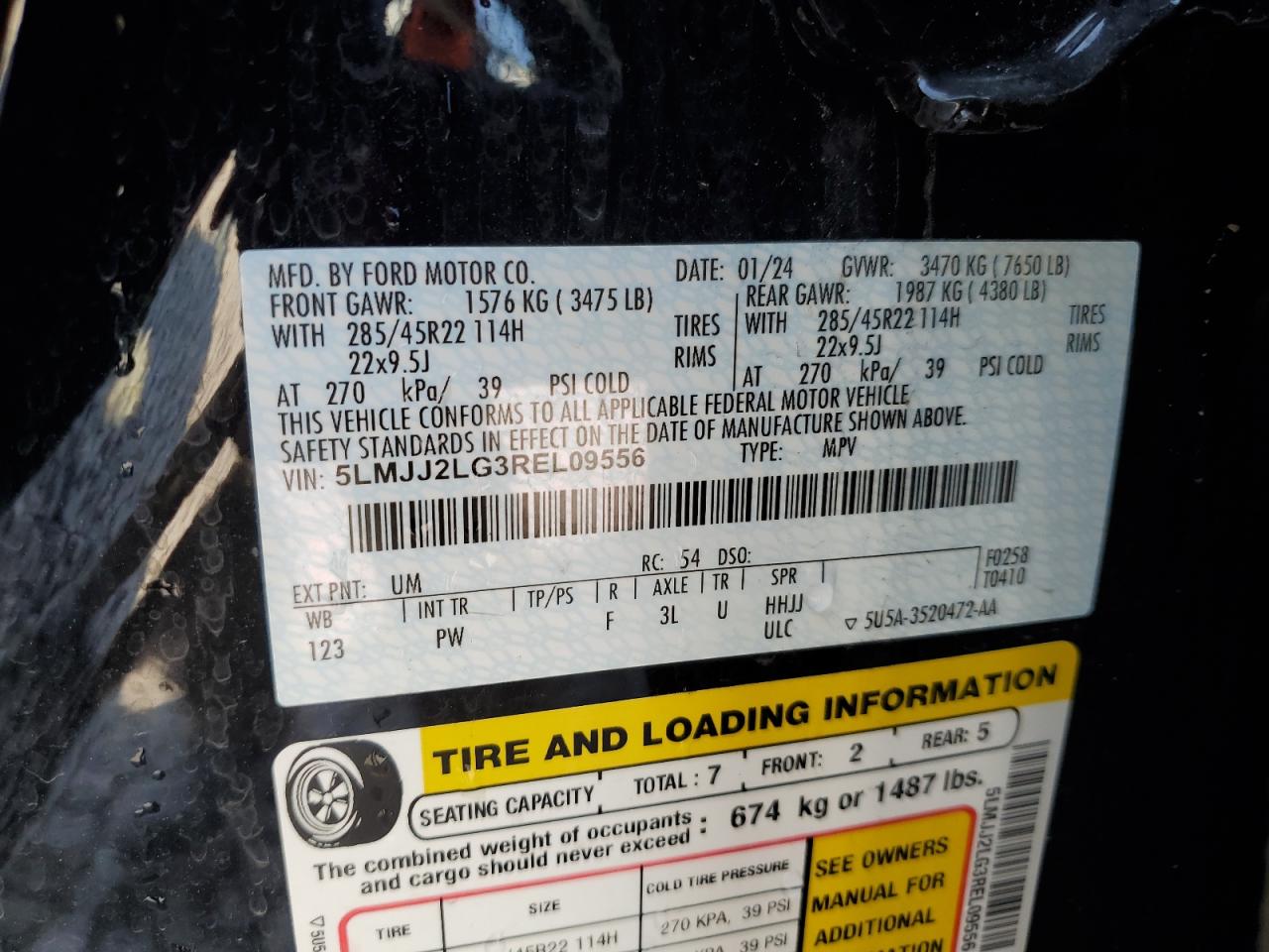 2024 Lincoln Navigator Reserve VIN: 5LMJJ2LG3REL09556 Lot: 81127835