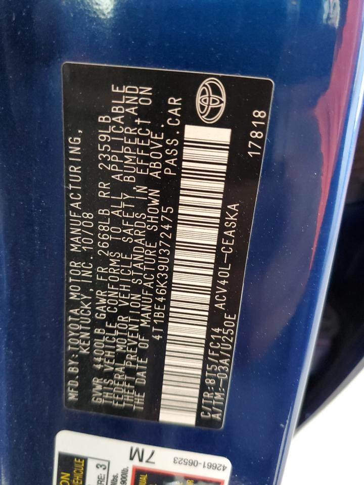 2009 Toyota Camry Base VIN: 4T1BE46K39U372475 Lot: 71966185