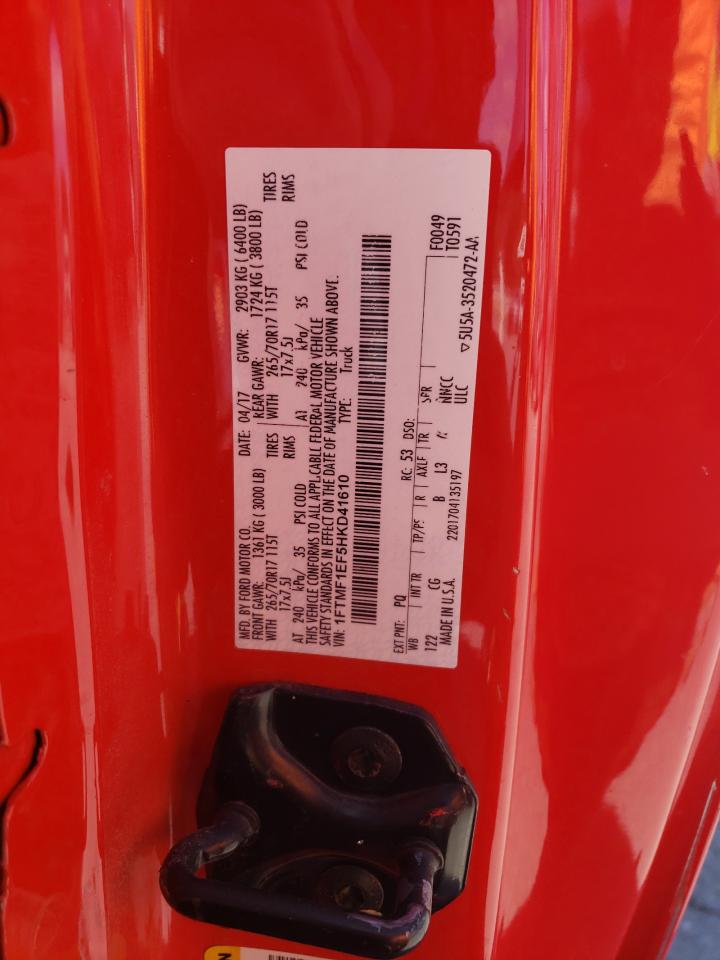 2017 Ford F150 VIN: 1FTMF1EF5HKD41610 Lot: 83947975
