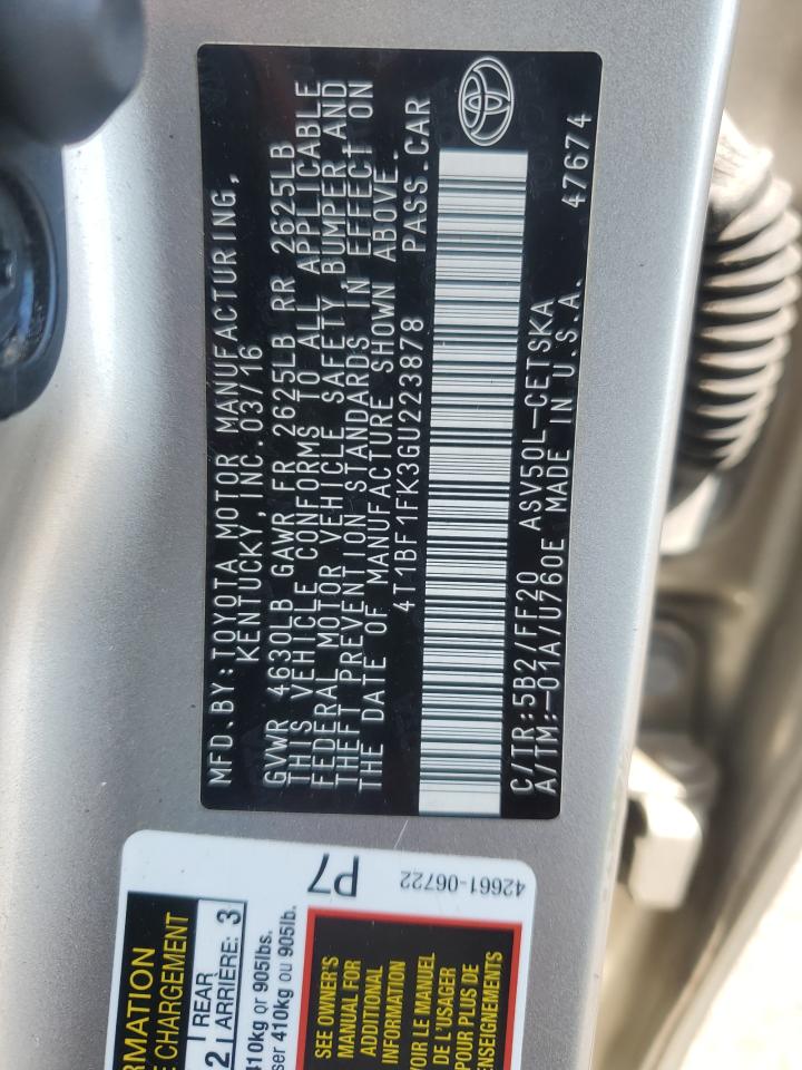 2016 Toyota Camry Le VIN: 4T1BF1FK3GU223878 Lot: 70874255