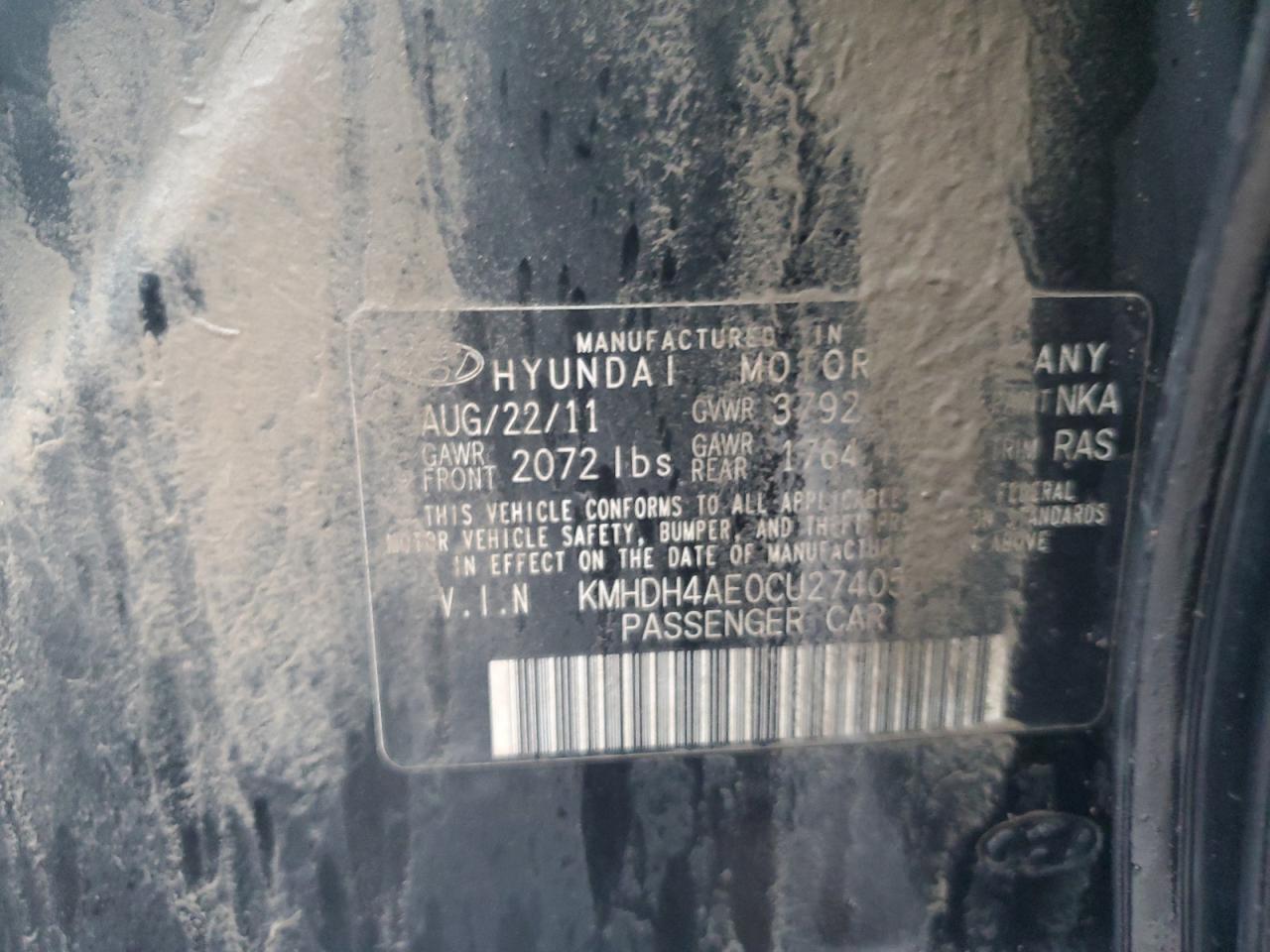 2012 Hyundai Elantra Gls VIN: KMHDH4AE0CU274058 Lot: 83831265