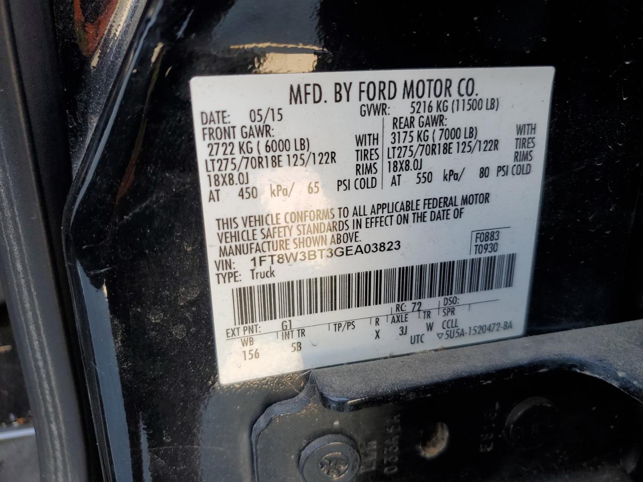 2016 Ford F350 Super Duty VIN: 1FT8W3BT3GEA03823 Lot: 71933615