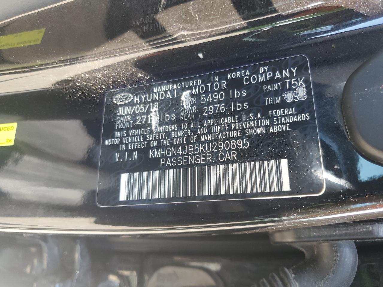 2019 Genesis G80 Base VIN: KMHGN4JB5KU290895 Lot: 72028215