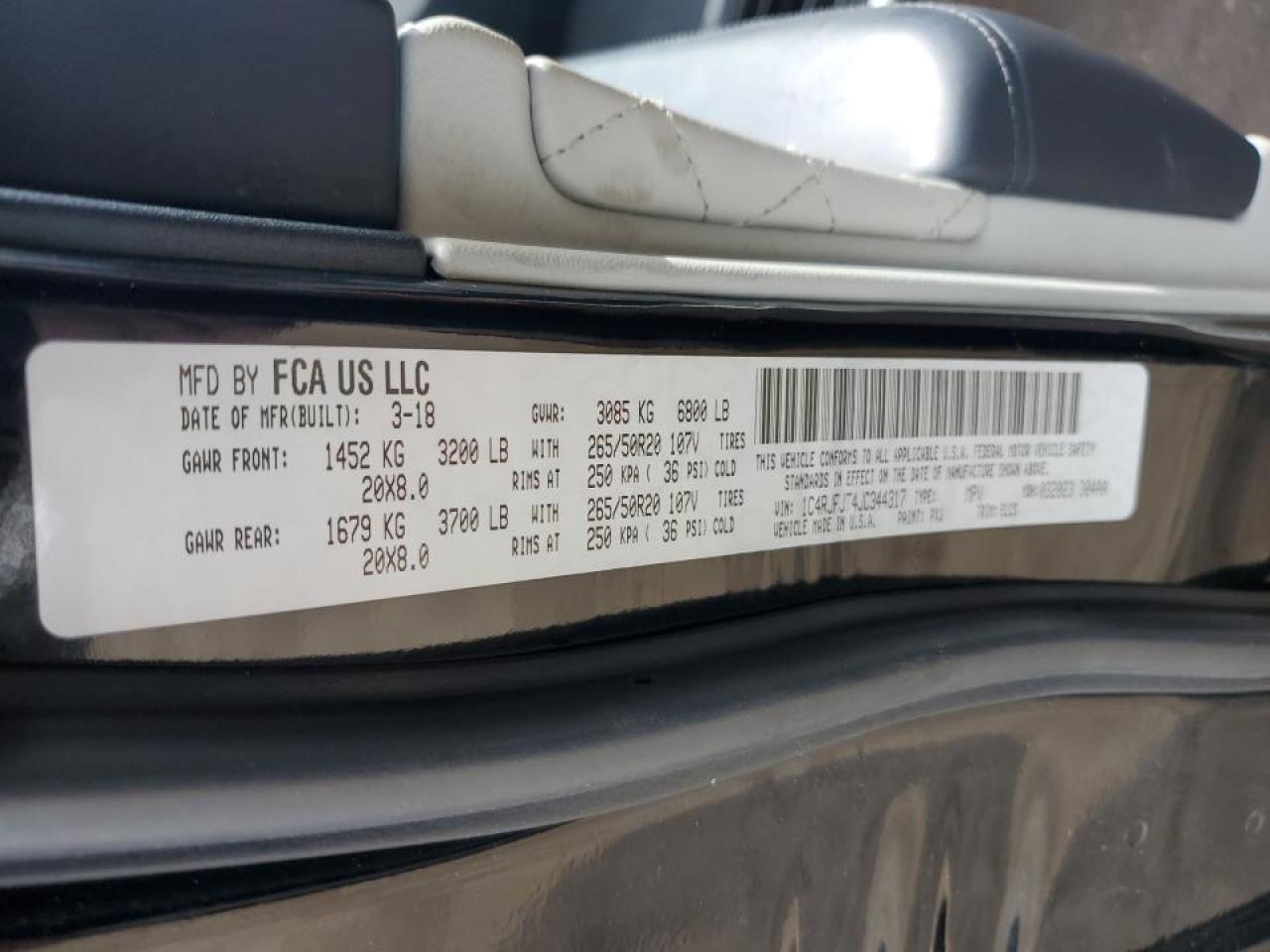 2018 Jeep Grand Cherokee Summit VIN: 1C4RJFJT4JC344317 Lot: 83956475