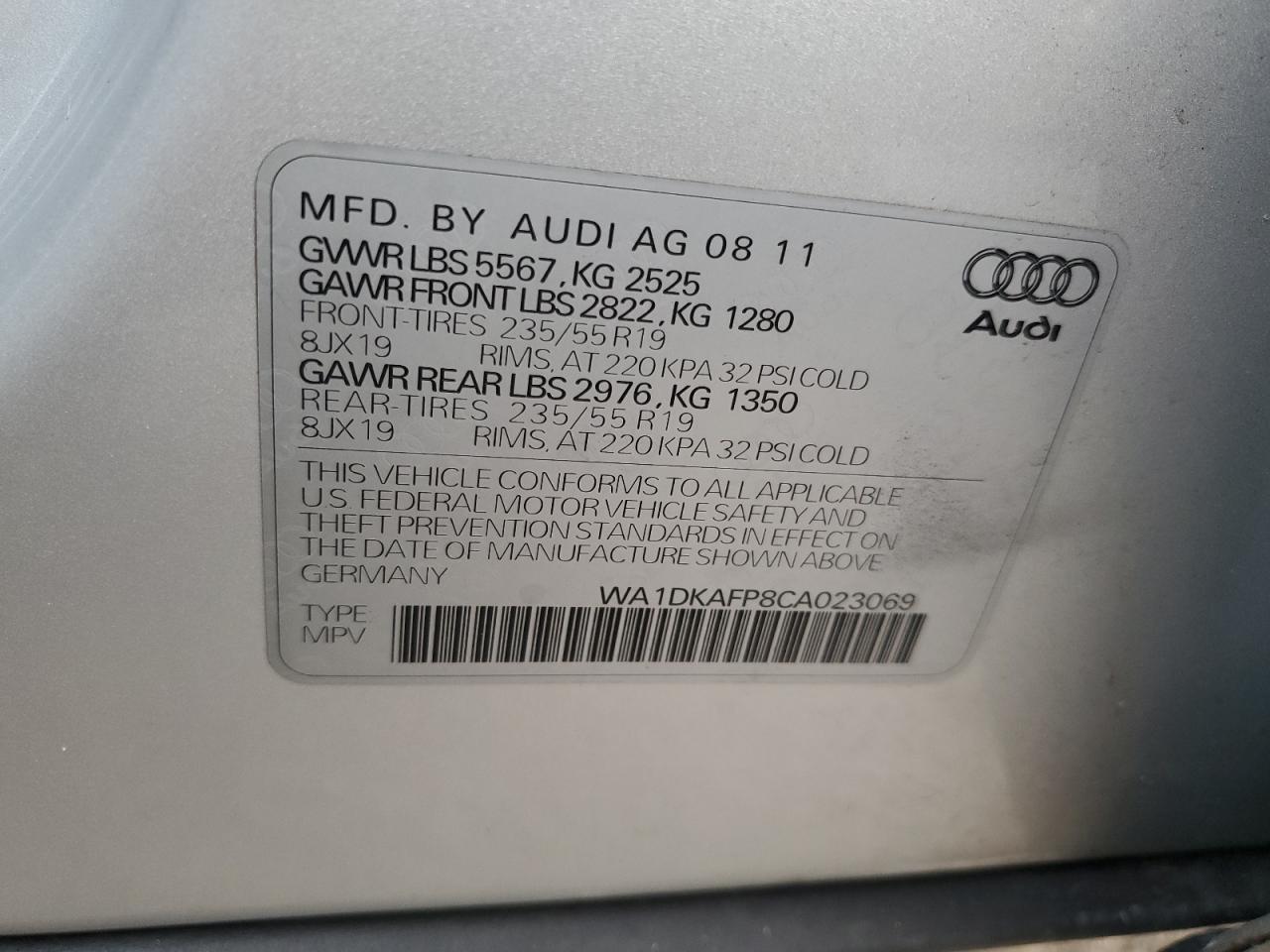 2012 Audi Q5 Premium Plus VIN: WA1DKAFP8CA023069 Lot: 81132175