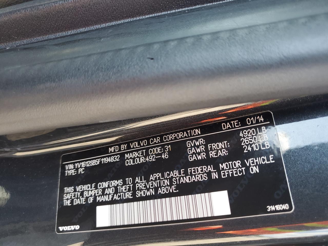 2015 Volvo V60 Premier VIN: YV1612SB5F1194832 Lot: 71238865