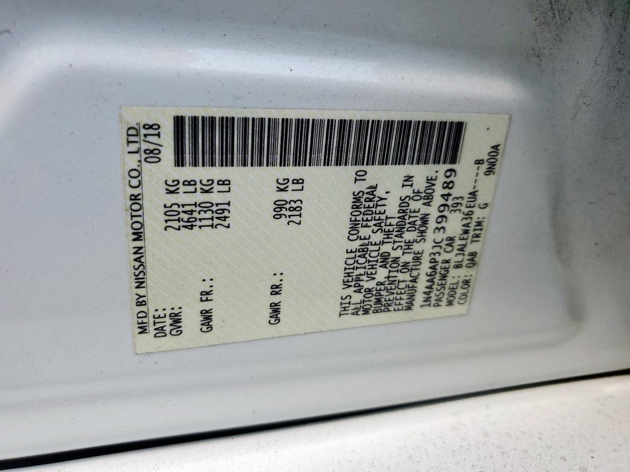 2018 Nissan Maxima 3.5S VIN: 1N4AA6AP3JC399489 Lot: 81702645