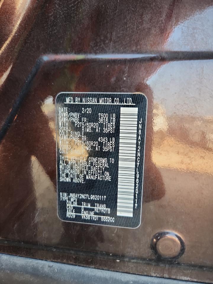 2020 Nissan Armada Sv VIN: JN8AY2NC7L9620117 Lot: 80312275