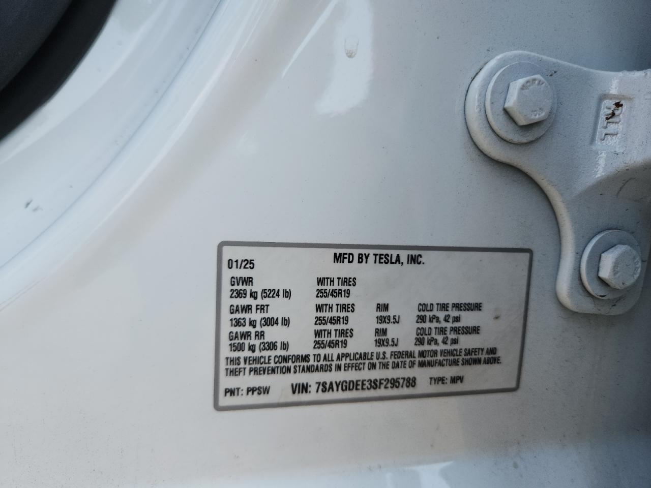 2025 Tesla Model Y VIN: 7SAYGDEE3SF295788 Lot: 71168615