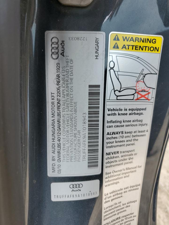 2010 Audi Tt Premium Plus VIN: TRUFFAFK9A1018943 Lot: 84763965