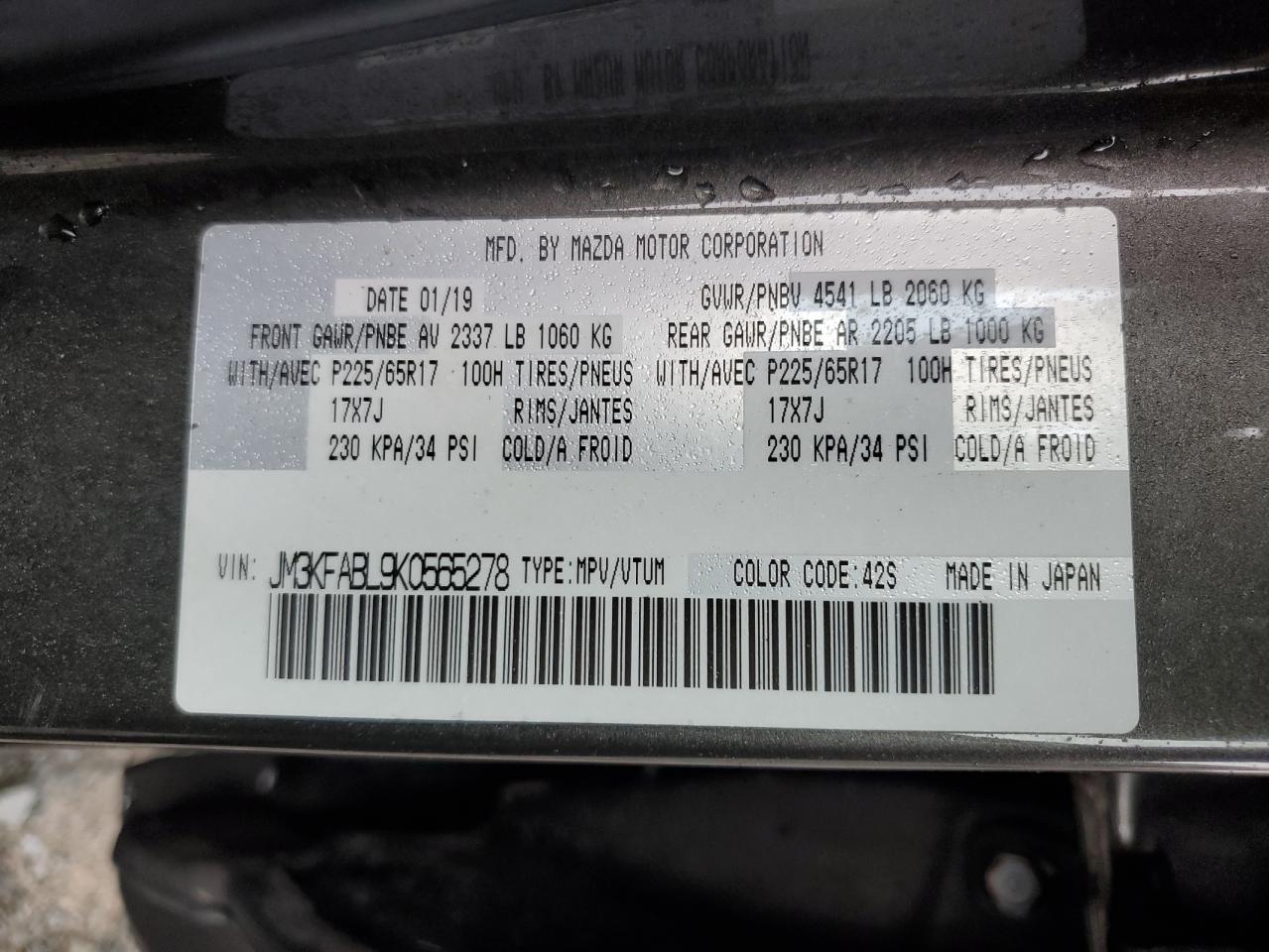 2019 Mazda Cx-5 Sport VIN: JM3KFABL9K0565278 Lot: 72035725