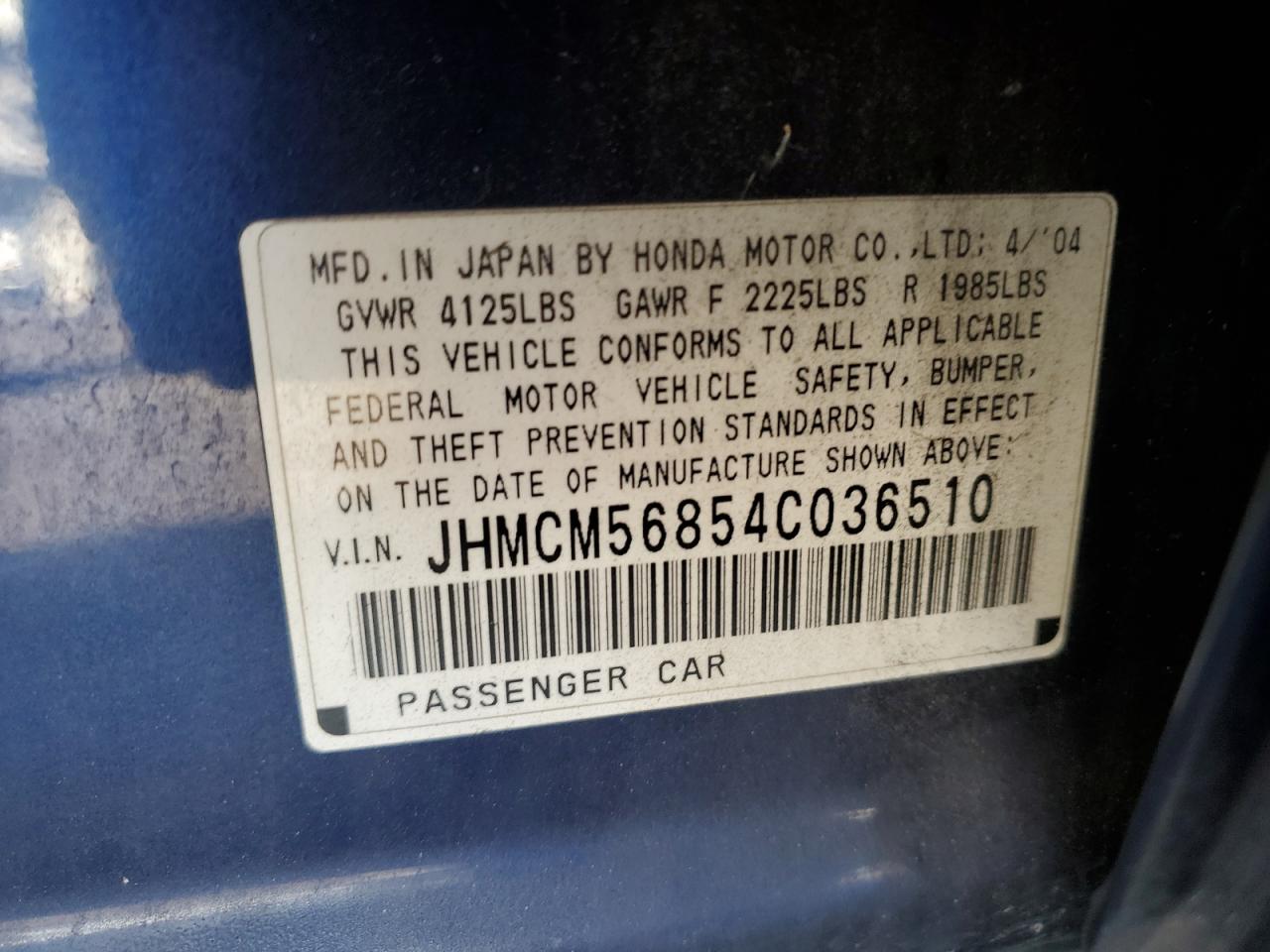 2004 Honda Accord Ex VIN: JHMCM56854C036510 Lot: 81916405