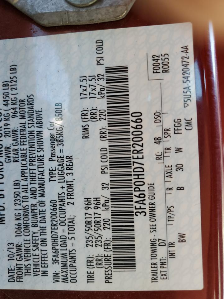 2014 Ford Fusion Se VIN: 3FA6P0HD7ER200660 Lot: 81828385