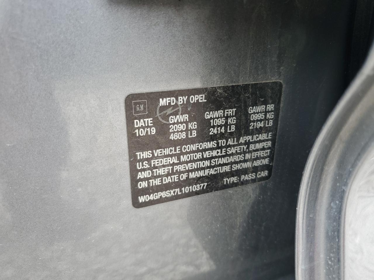 2020 Buick Regal Essence VIN: W04GP6SX7L1010377 Lot: 81813365