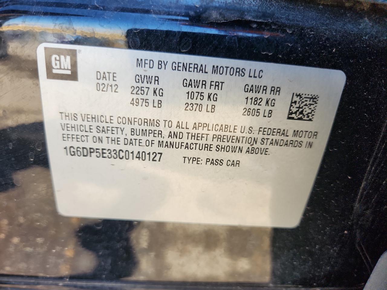 2012 Cadillac Cts Premium Collection VIN: 1G6DP5E33C0140127 Lot: 71929935