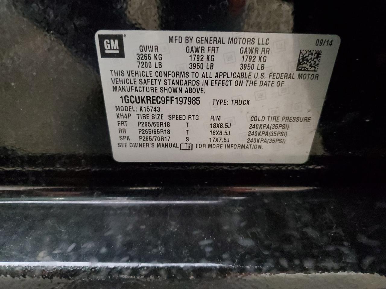 2015 Chevrolet Silverado K1500 Lt VIN: 1GCUKREC9FF197985 Lot: 80877235