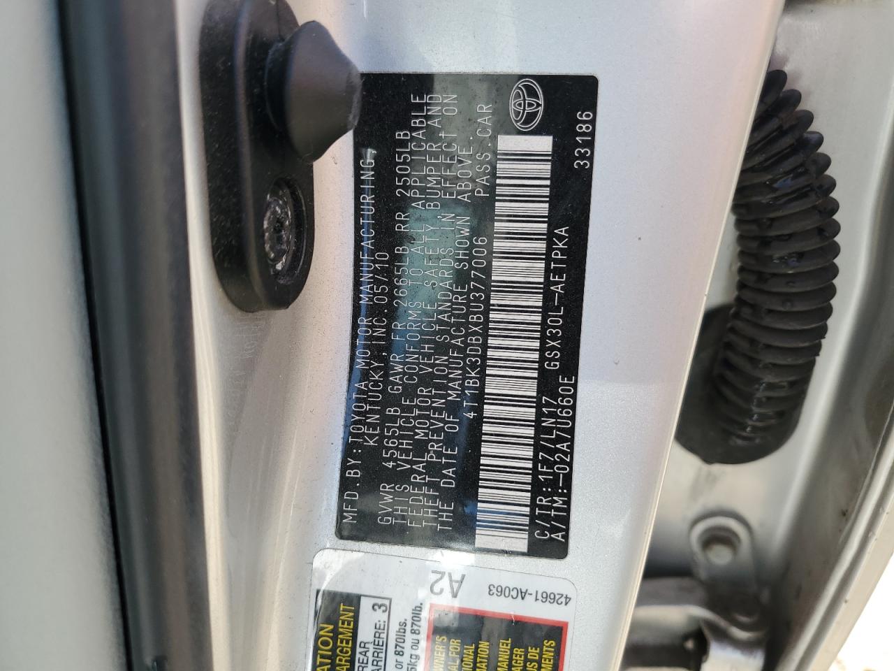 2011 Toyota Avalon Base VIN: 4T1BK3DBXBU377006 Lot: 71432085