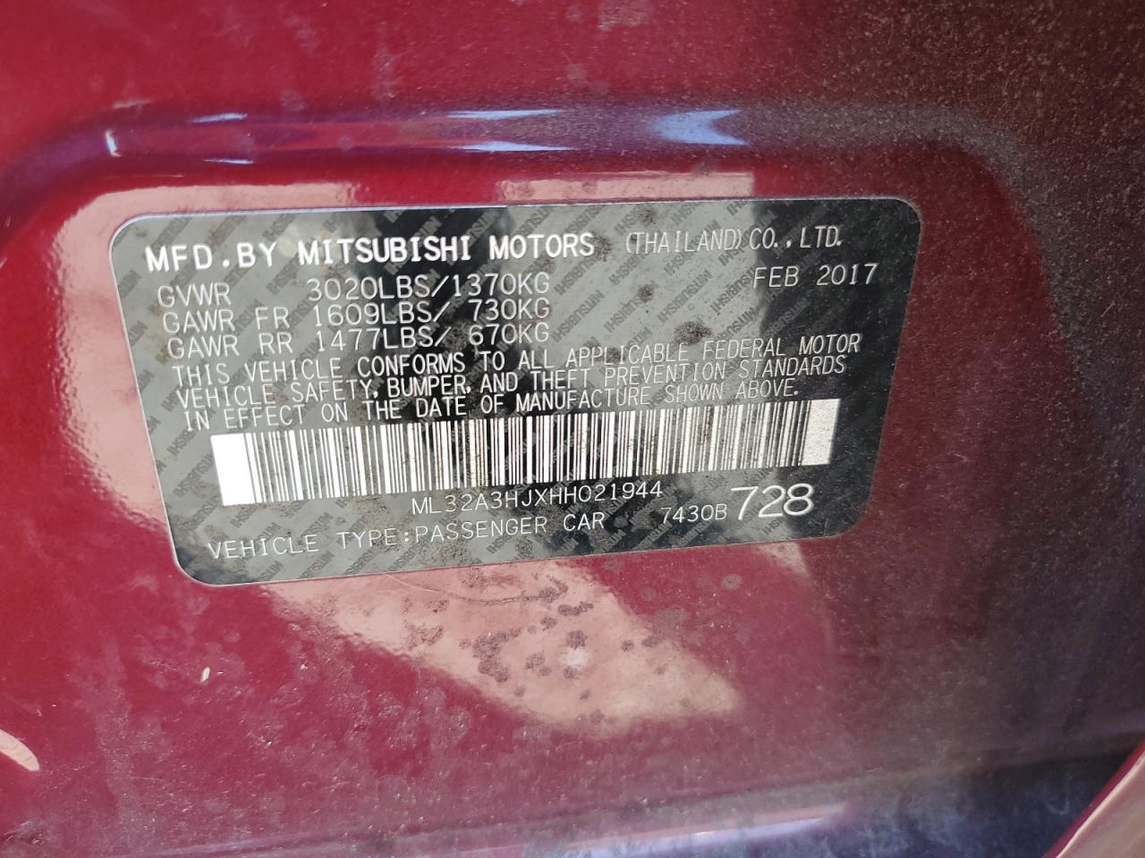 2017 Mitsubishi Mirage Es VIN: ML32A3HJXHH021944 Lot: 80877405